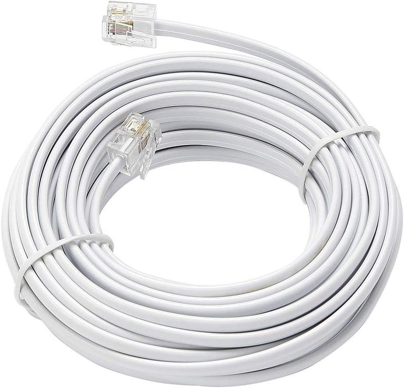 Comtrue Telephone Extension Line Cord Cable Wire, Land Phone line, White, 25ft, Standard RJ11 Plugs - Image 1